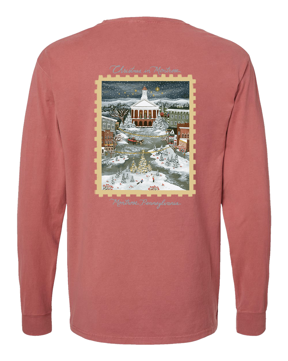 Christmas in Montrose Long Sleeve T-shirt - Painting Design on Back of T-shirt